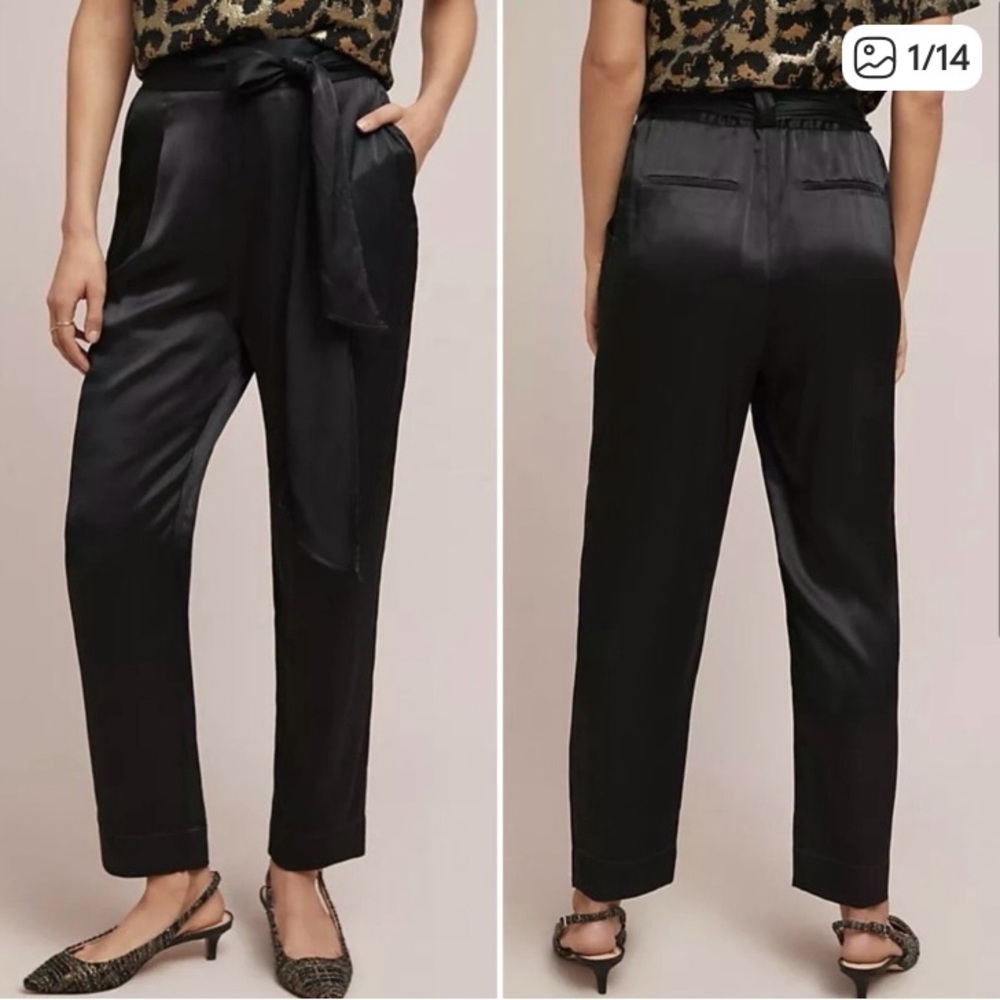 Anthropologie Black Satin Trousers